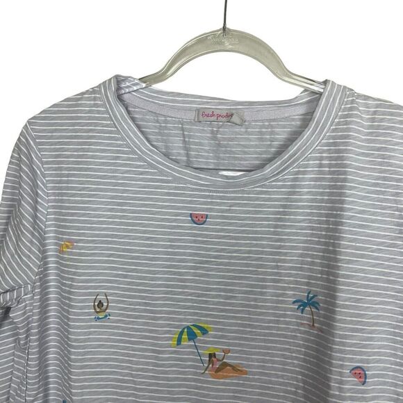 Fresh Produce 3/4 Sleeve Tunic Gray White‎ Striped Beach Women's size M - Picture 2 of 6